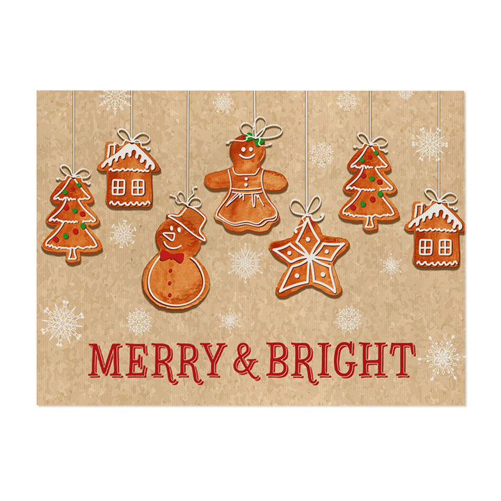 Decorative Rectangular Cotton-Linen Holiday Tablecloth with Repeating Hand-Painted Christmas Tree Motif