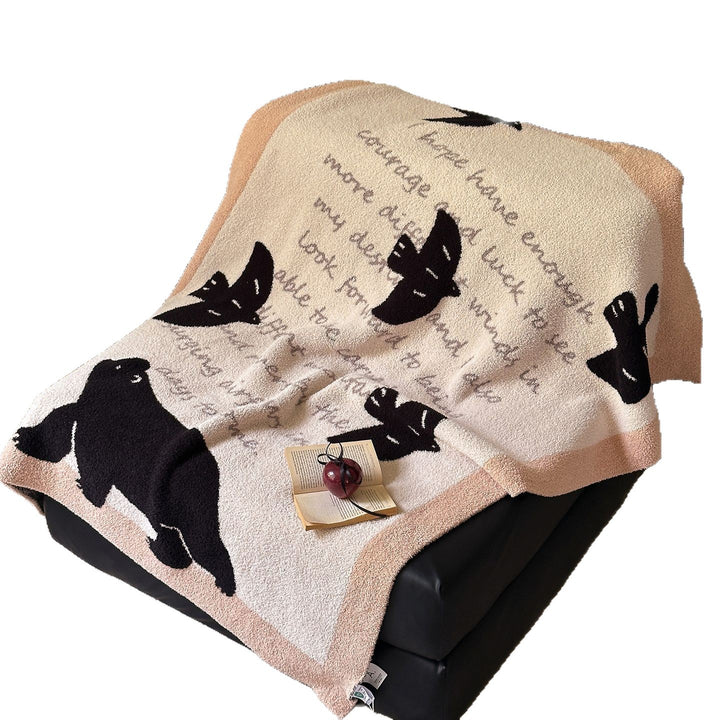 Plush Jacquard Throw Blanket with Playful Cat and Chair Motif