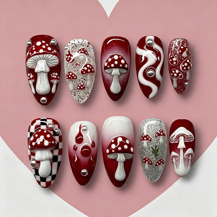 Artistic Mushroom Design Press-On Nail Set Stornfield