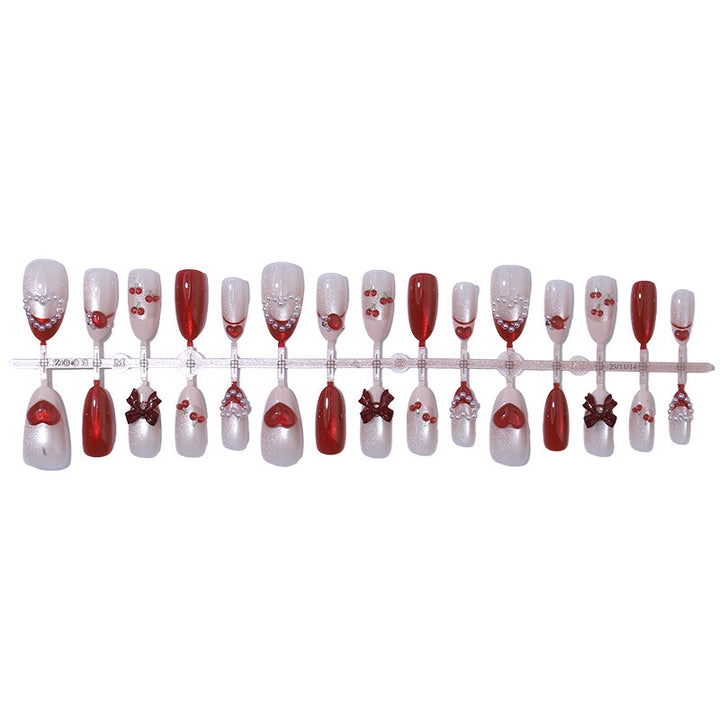 Decorative Press-On Nail Art Set with Heart and Bow Accents Stornfield