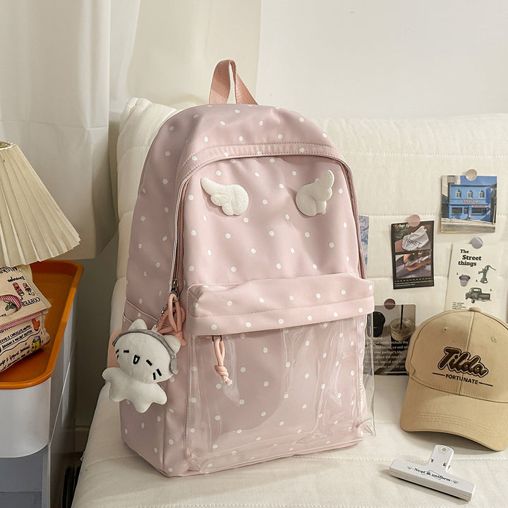 Polka Dot Patterned Backpack with Playful Wing Accents Stornfield