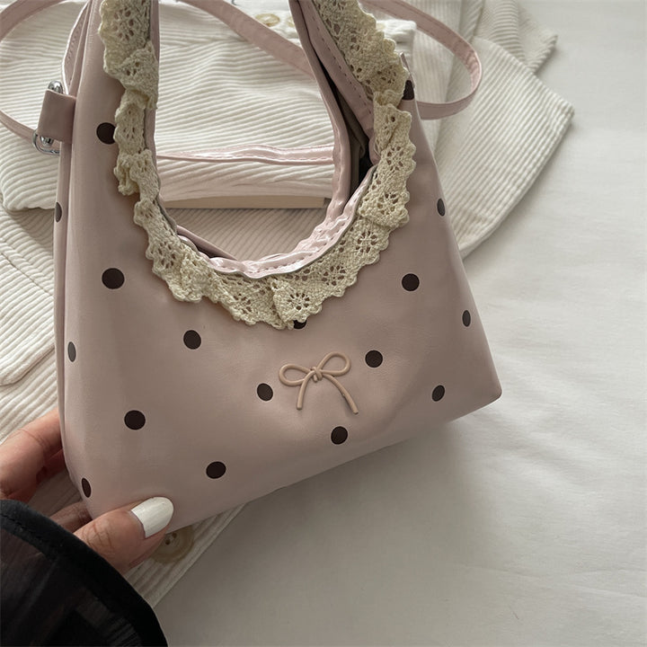 Stylish Polka Dot Crossbody Handbag with Lace Trim