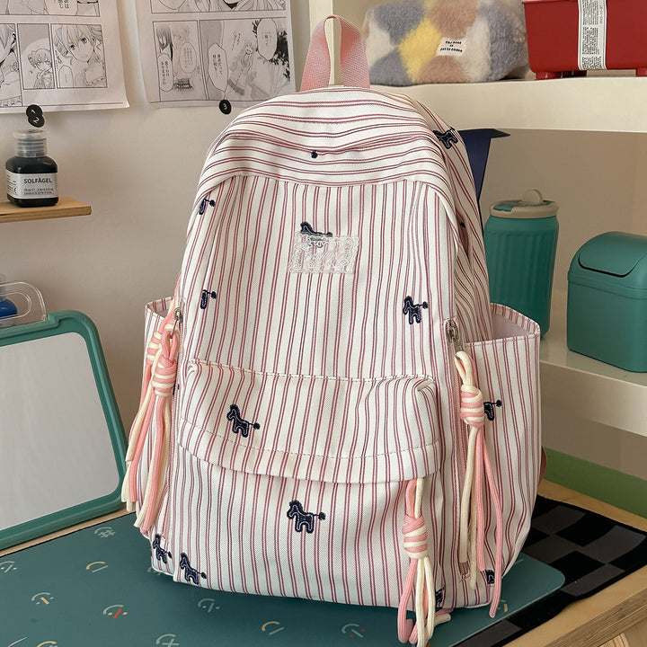 Playful Animal-Themed Striped Backpack Stornfield