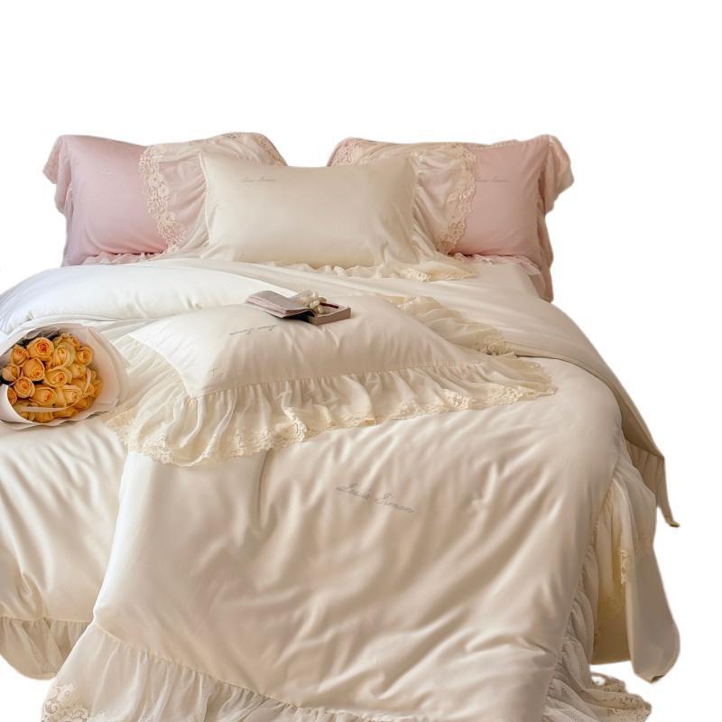 Luxury Satin Ruffled Pillowcase Set with Lace Trim