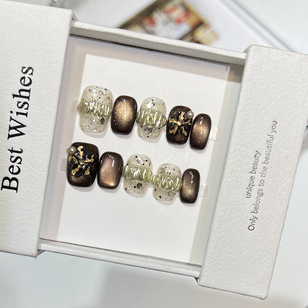 Decorative Press-On Nail Art Set with Chic Textured Accents Stornfield