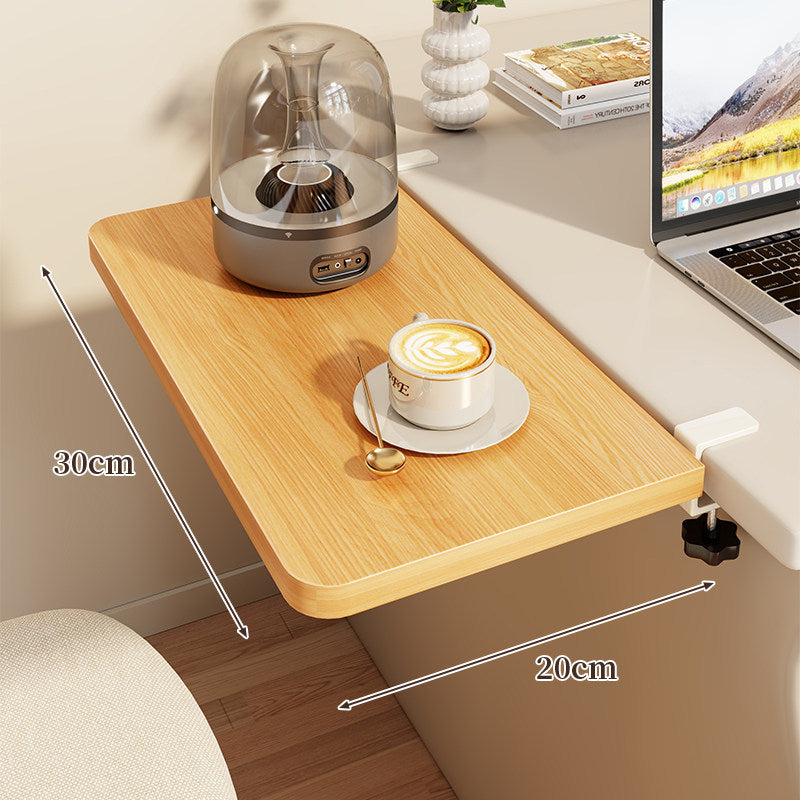 Clamp-On Side Desk Shelf Extender with Woodgrain Laminate Top and Adjustable Locking Clamp