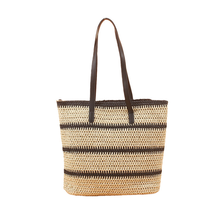 Trendy Beach Bag Made of Woven Straw with Elegant Leather Handles Stornfield