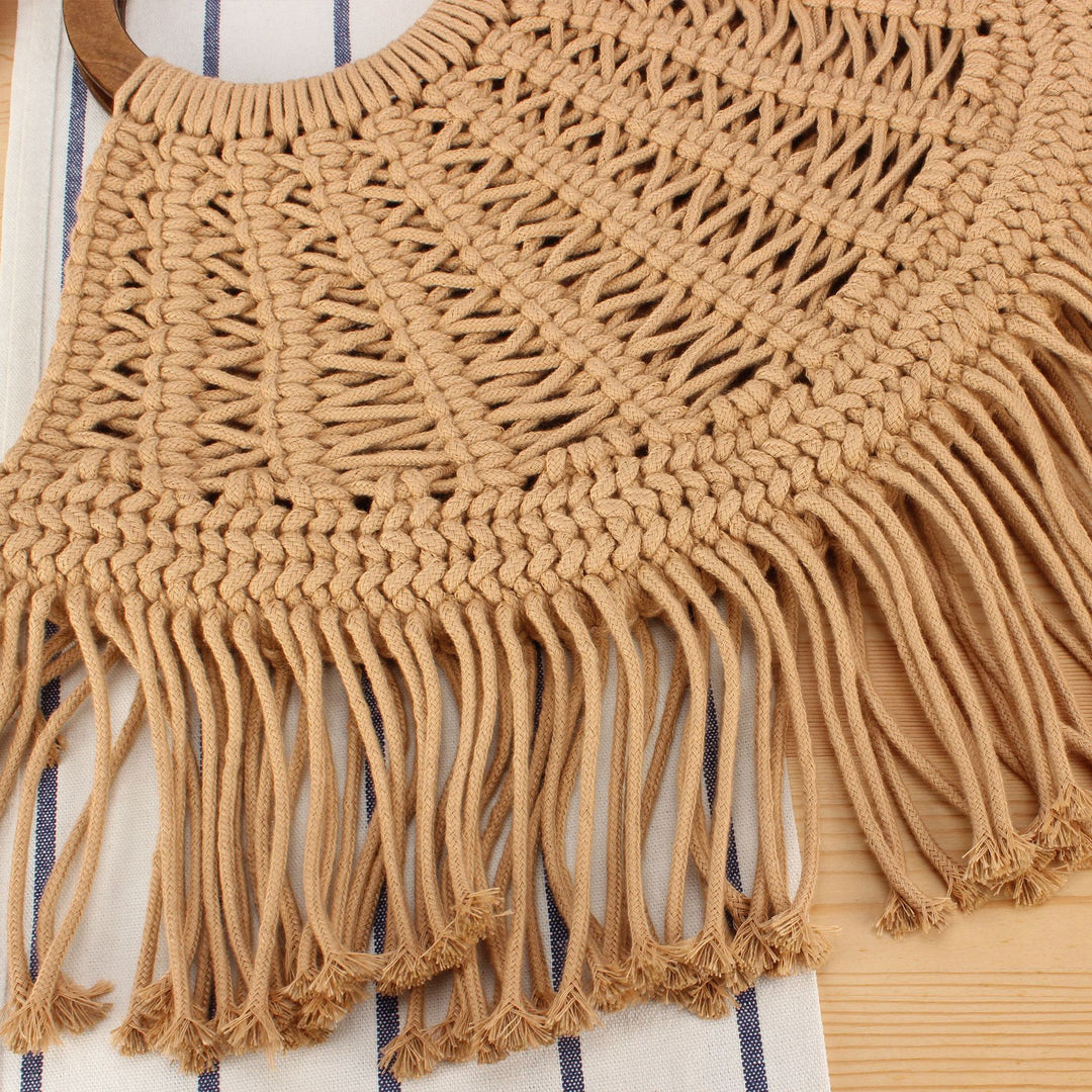 Macramé Handbag with Wooden Handles Stornfield