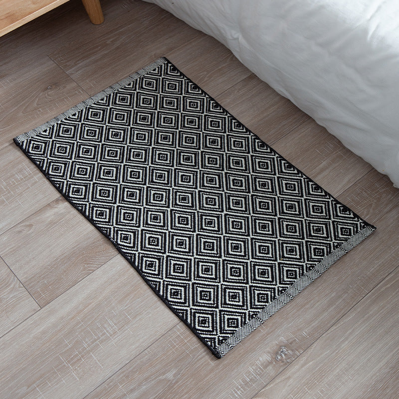 Flat striped carpet runner made of cotton blend with anti-slip coating and easy-care woven structure