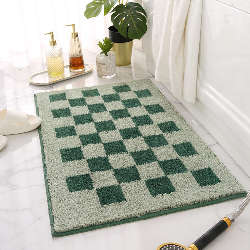 Luxurious Plush Checkerboard Bath Mat