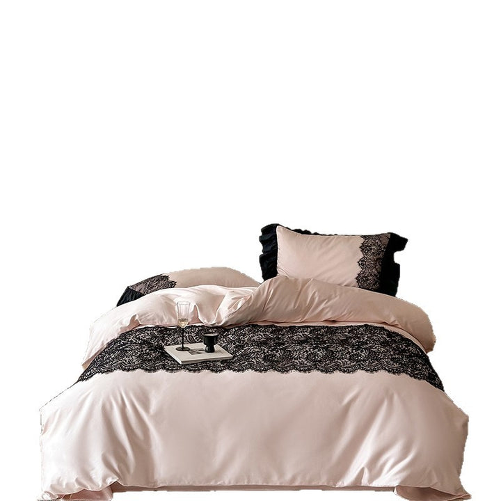 Luxury Lace-Trim Satin Duvet Cover Set