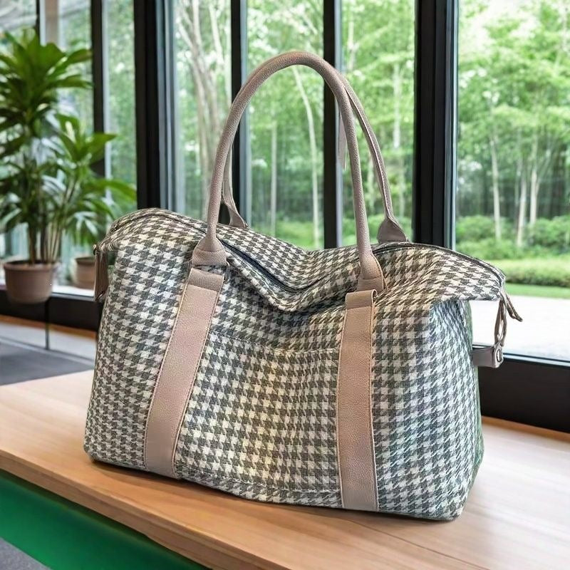 Spacious Tote Bag With Stylish Houndstooth Pattern Stornfield