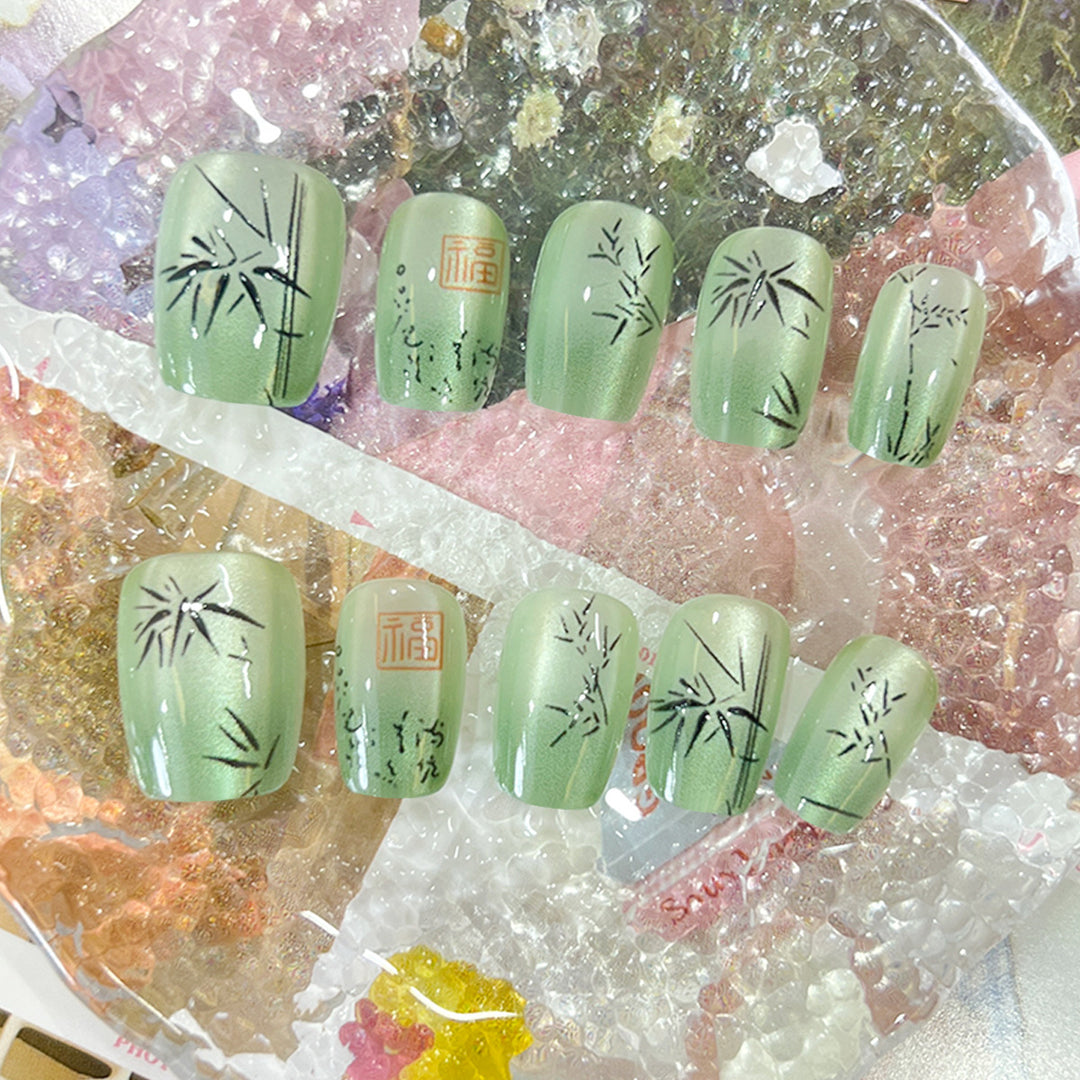 Artistic nail tips with bamboo motif Stornfield