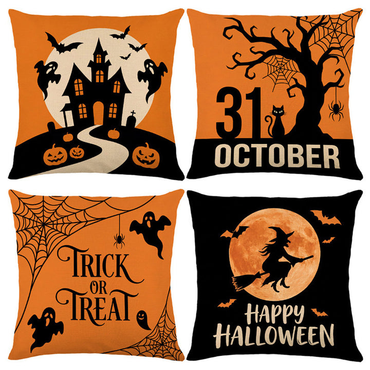 Halloween Ghost Cotton-Linen Square Throw Pillow Covers Set with Hidden Zipper