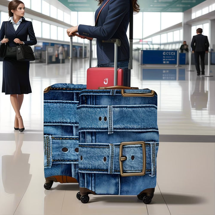 Unisex stylish suitcase cover with denim belt motif, elastic protective cover for rolling suitcase Stornfield