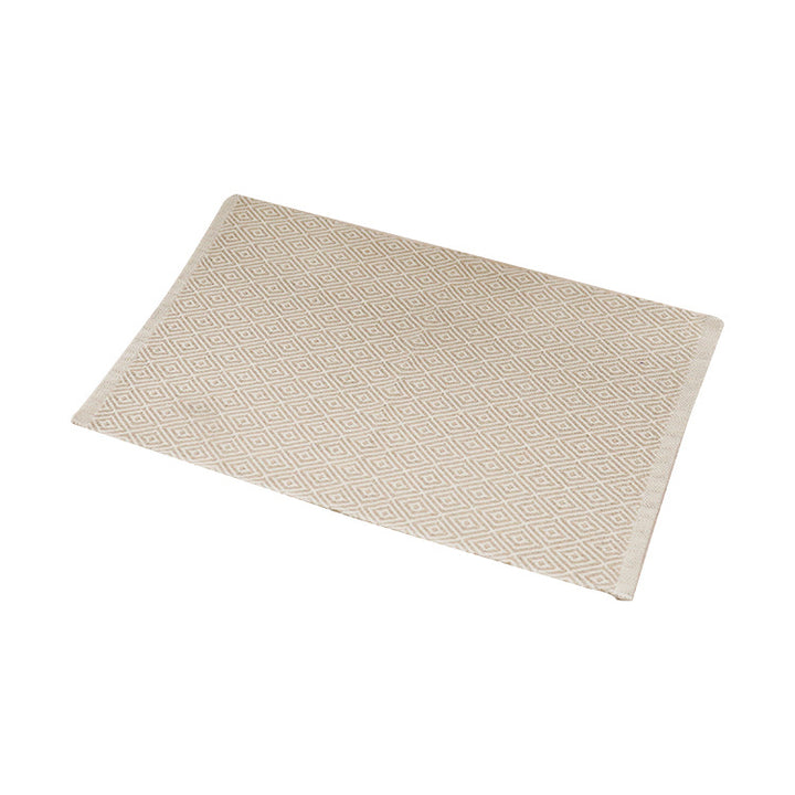 Woven colorful table runner with fringes and checkered structure