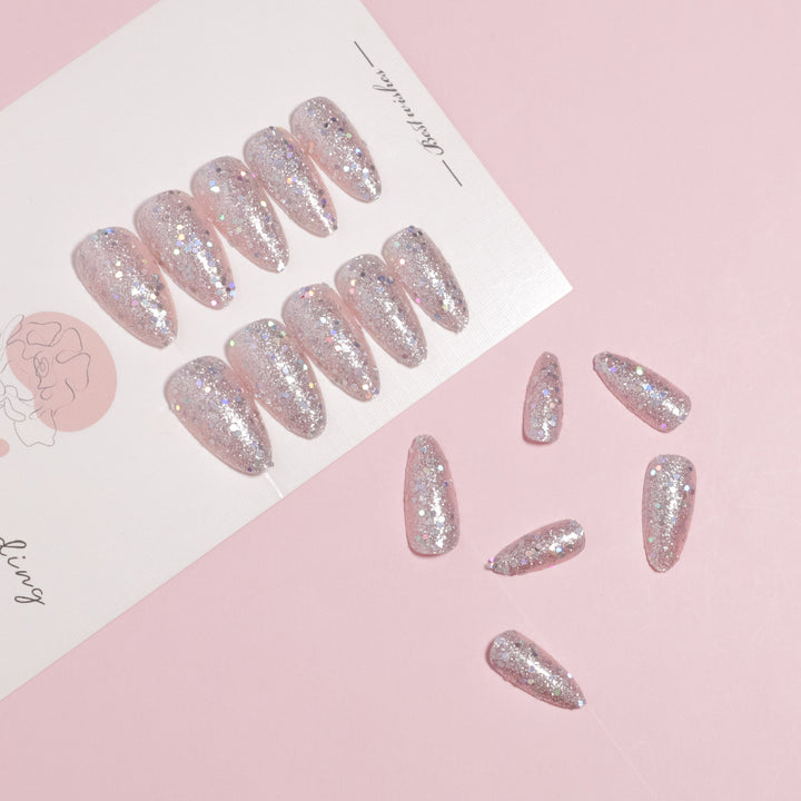 Sparkling Glittery Almond-Shape Press-On Nails Stornfield