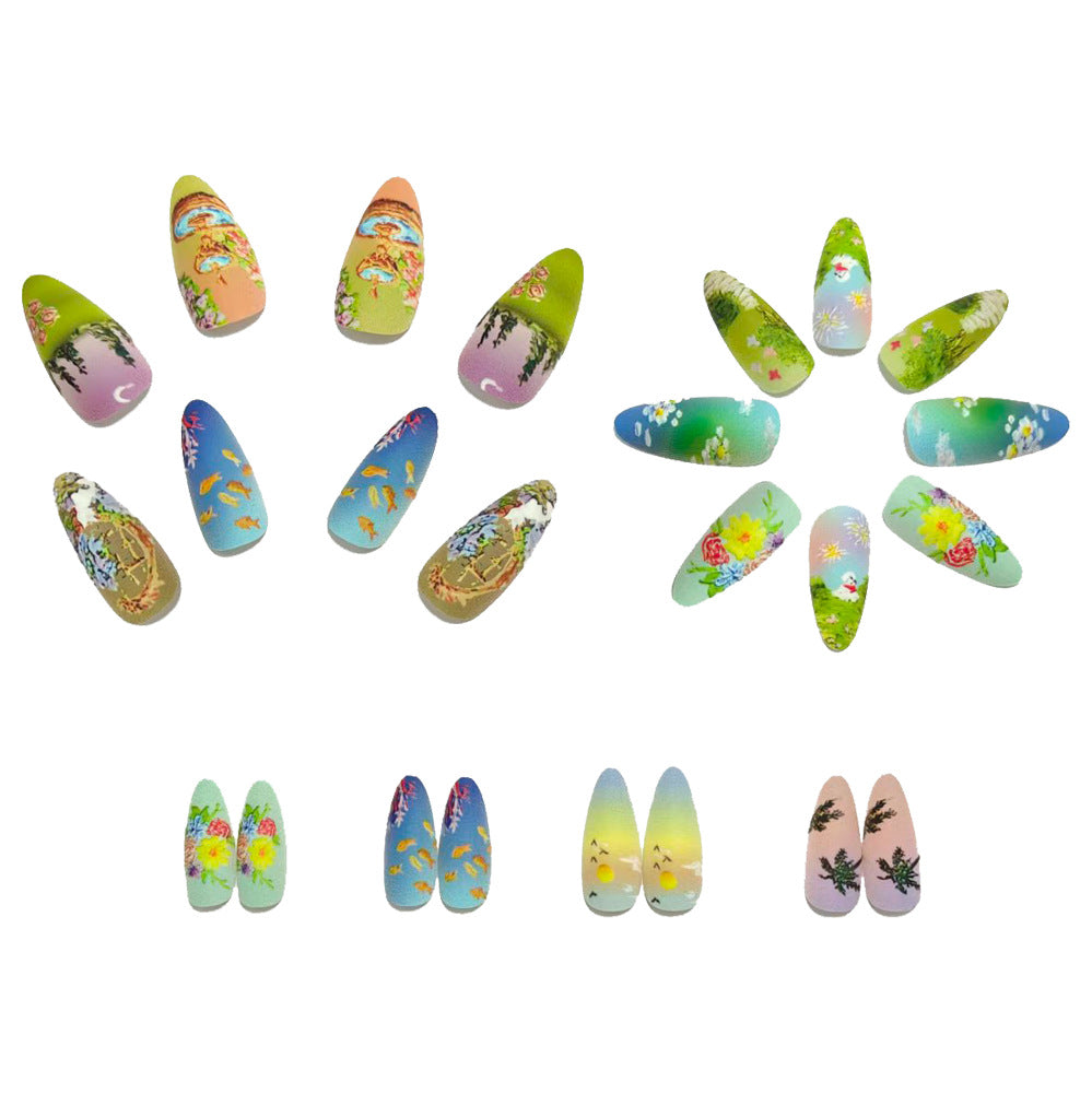 Artificial nails with artful nature and water world decoration Stornfield