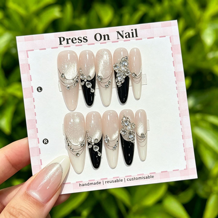 Elegant Reusable Press-On Nail Art Set with Floral Accents