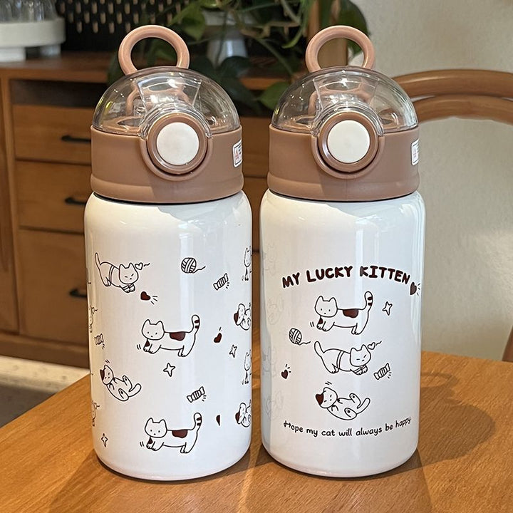 Unisex water bottle Stornfield with funny cat pattern and practical lid