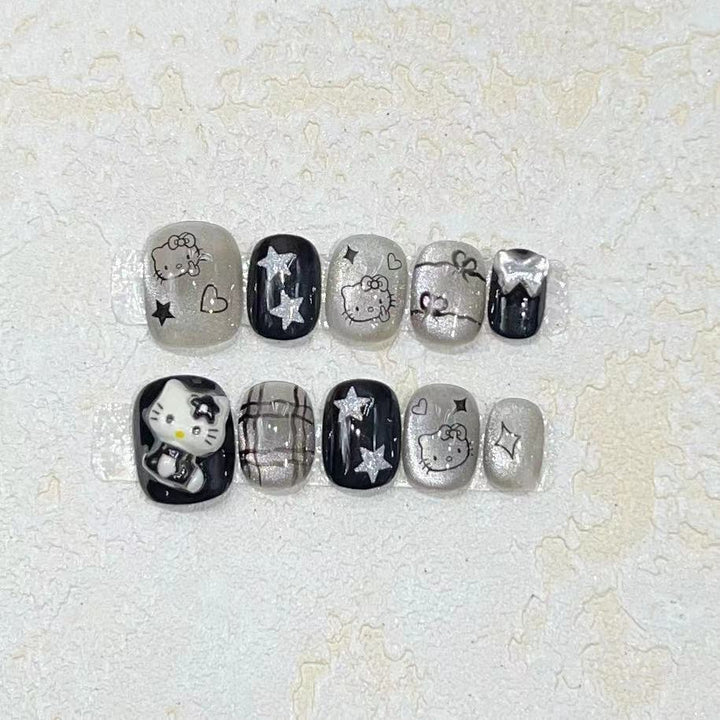 Fun and Whimsical Press-On Nail Set with Cartoon Accents Stornfield