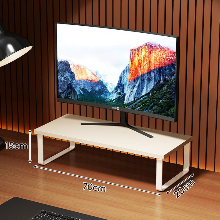 Compact Wooden Monitor Riser with Metal Frame and Under-Shelf Storage