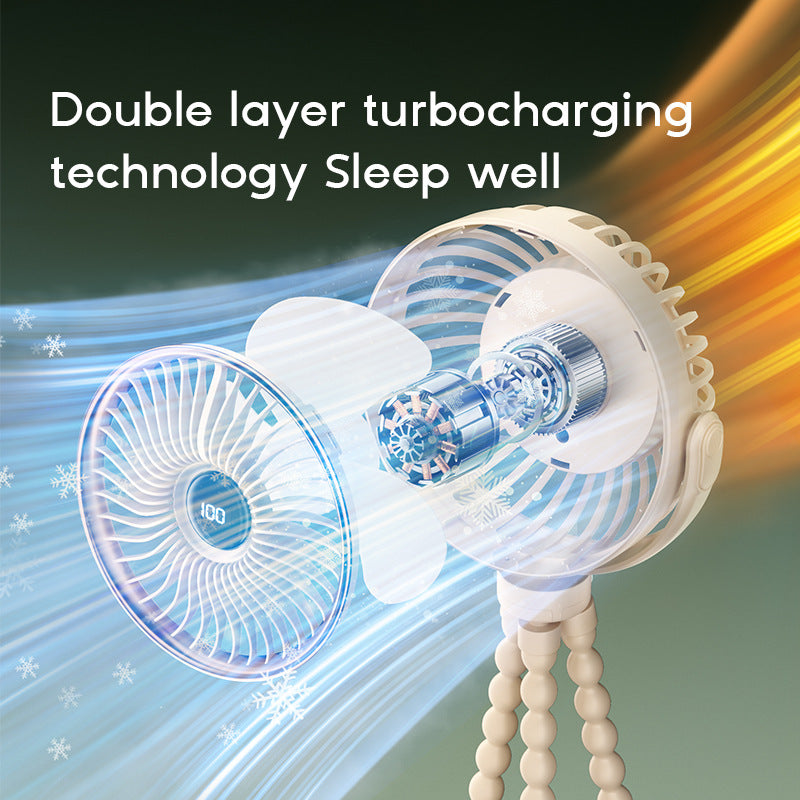 Unisex portable rechargeable clip fan with digital display, flexible clamp and multi-stage speed control Stornfield