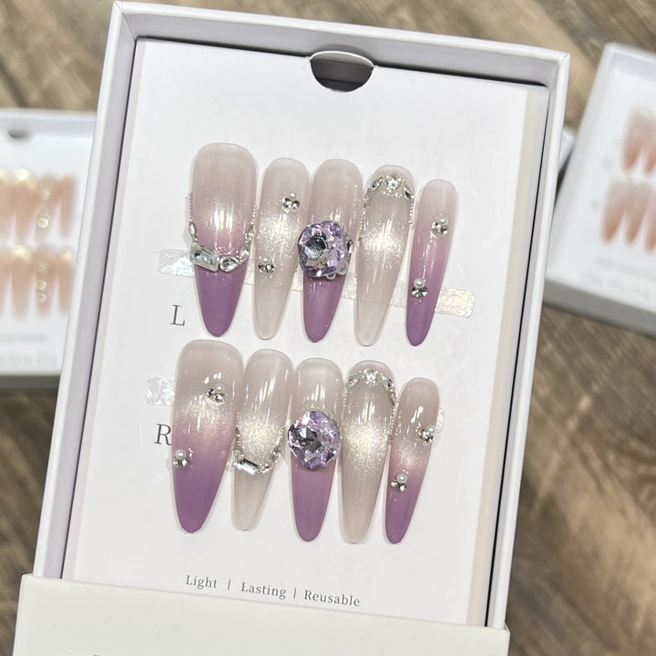 Elegant Stiletto Press-On Nails with Gemstone Accents Stornfield