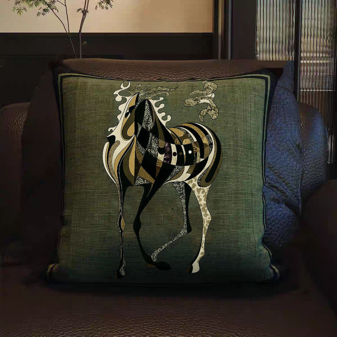 Artistic Horse-Themed Decorative Throw Pillow