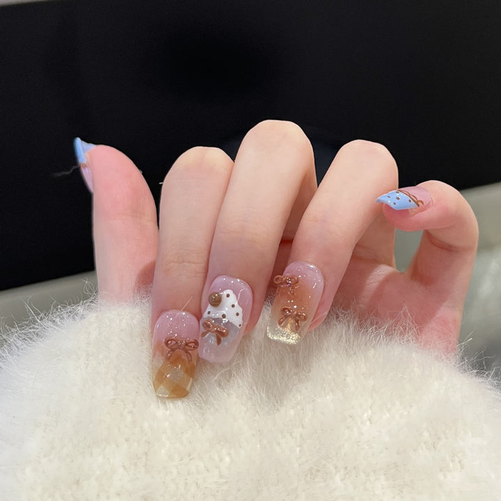 Decorative Press-On Nail Art Set with Charming Bow Accents Stornfield