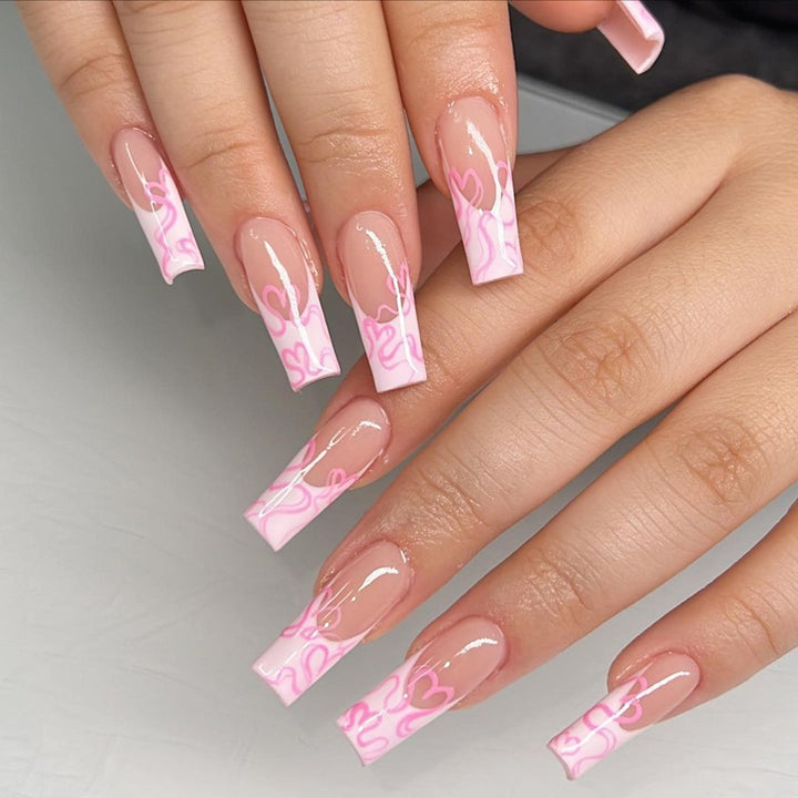 Artistic Long Press-On Nails with Heart Design Stornfield