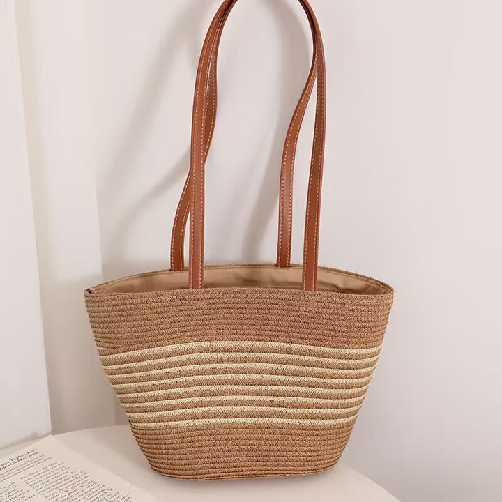 Elegant Bast Handbag with Leather Handles Stornfield