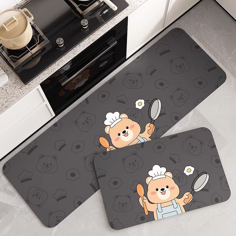 Cartoon Chef-Themed Kitchen Mat Set