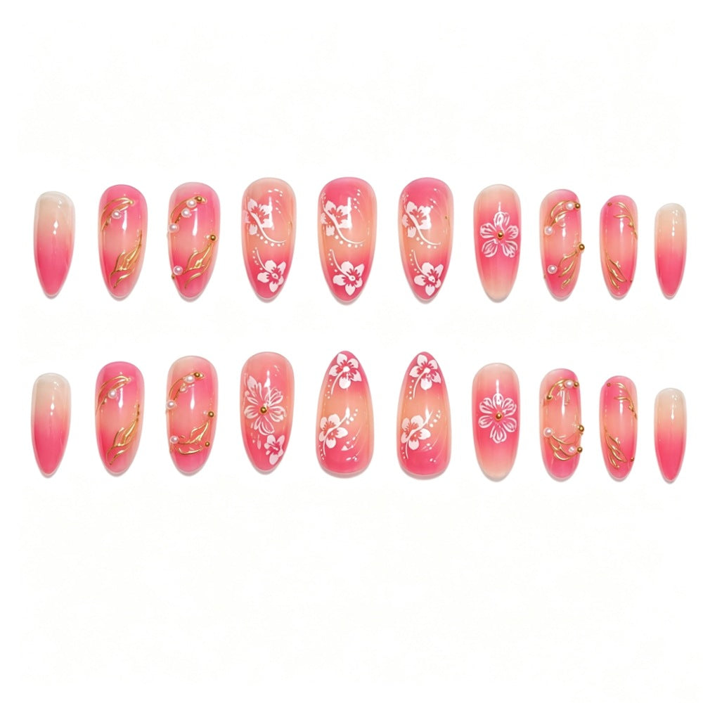 Artistic Nail Art Press-On Nail Set with Floral and Gold Accents Stornfield