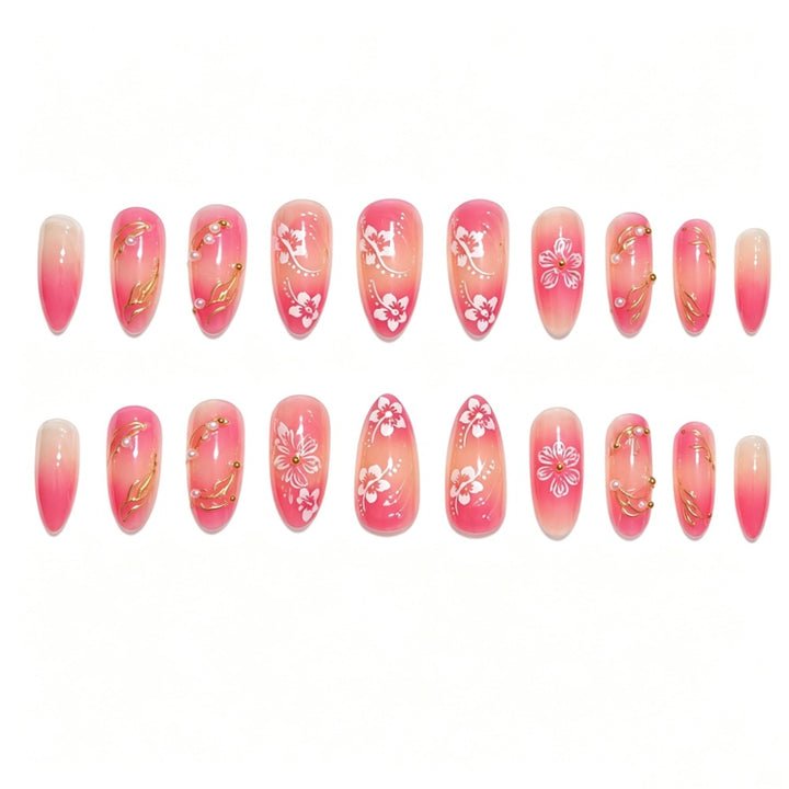 Artistic Nail Art Press-On Nail Set with Floral and Gold Accents Stornfield