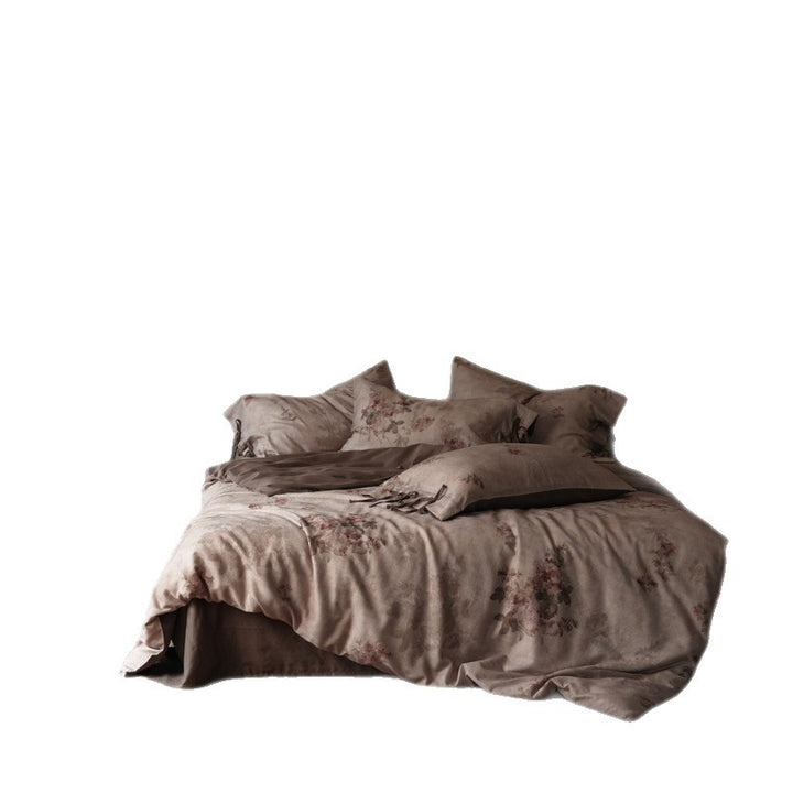 Floral Washed-Linen Feel Reversible Duvet Cover & Fitted Sheet Ensemble with Tie-Closure Pillow Shams