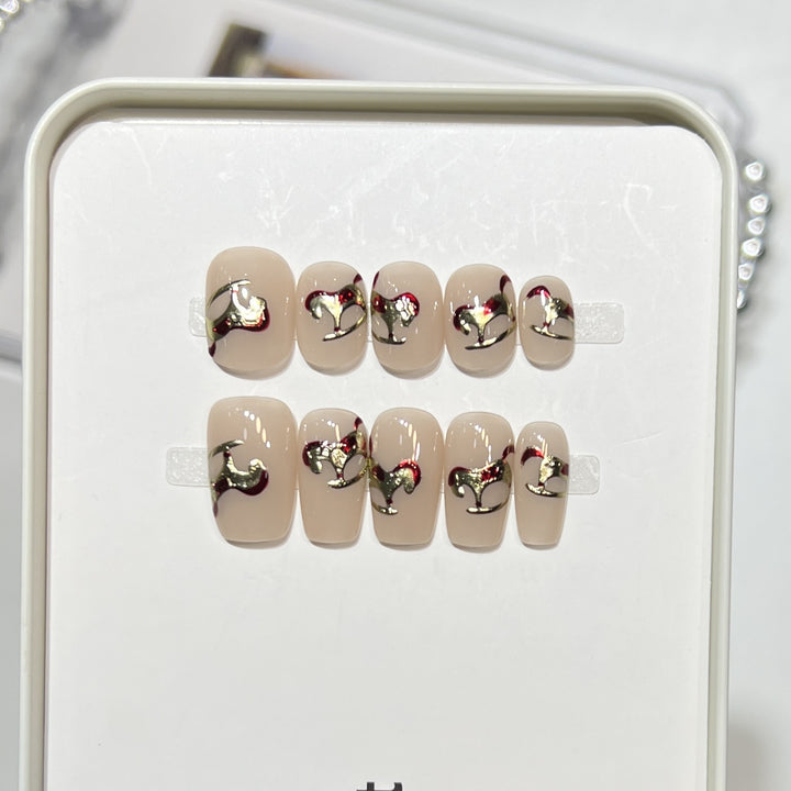 Artistic Press-On Nail Set with Elegant Floral Design Stornfield