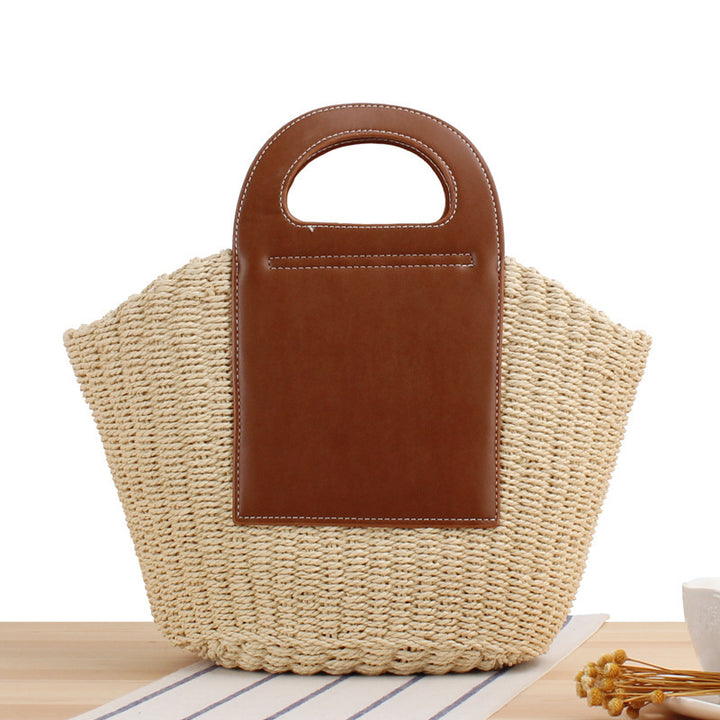 Natural raffia tote bag with elegant leather accents Stornfield