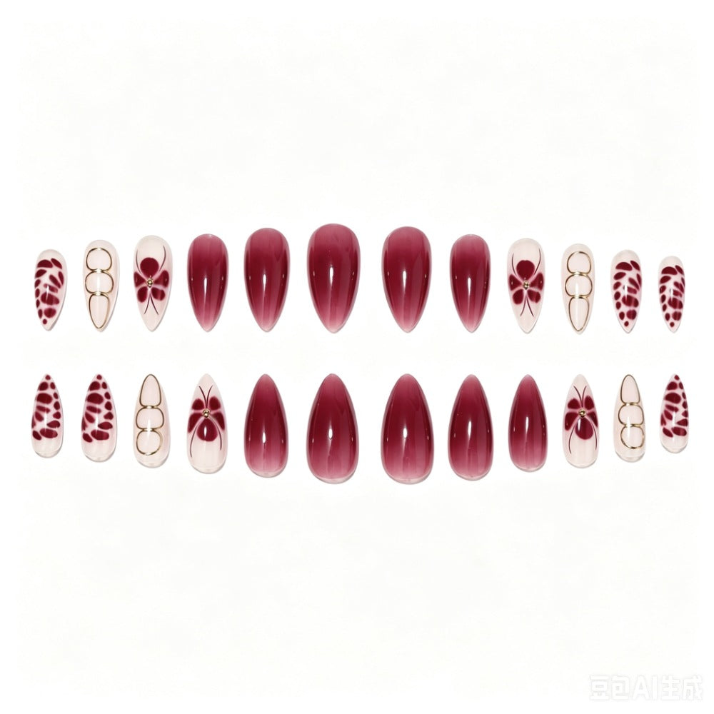 Artistic Press-On Nail Set with Floral and Ombre Designs Stornfield