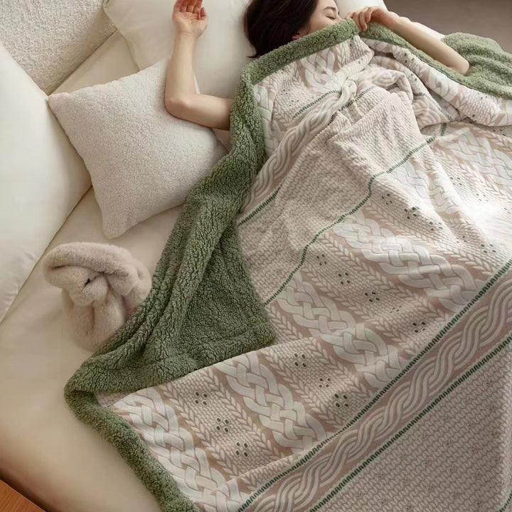 Cozy throw blanket with Sherpa lining and jacquard pattern