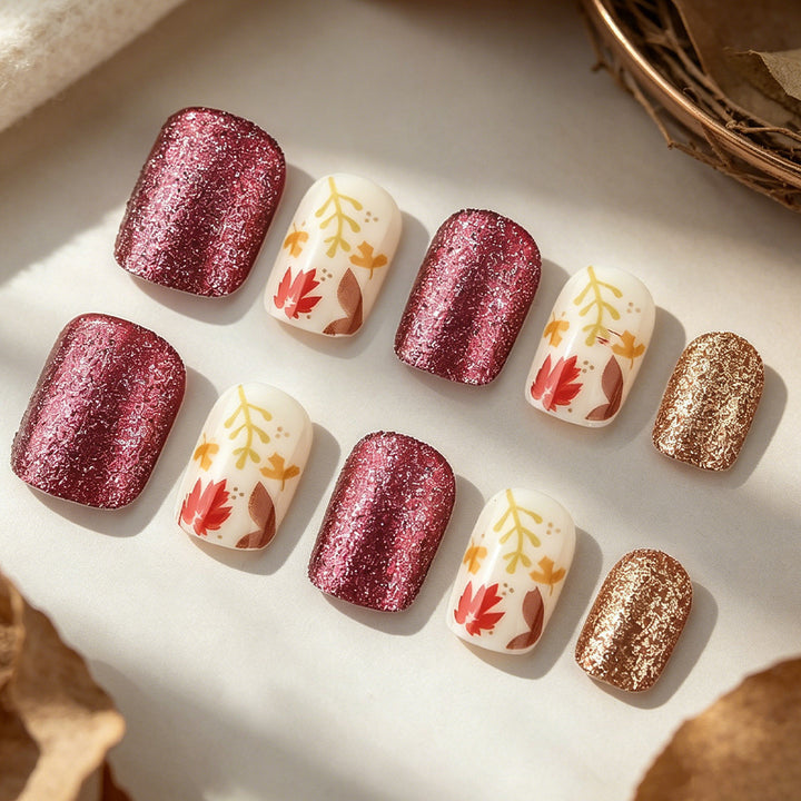 Seasonal Autumn-Themed Press-On Nail Art Stornfield