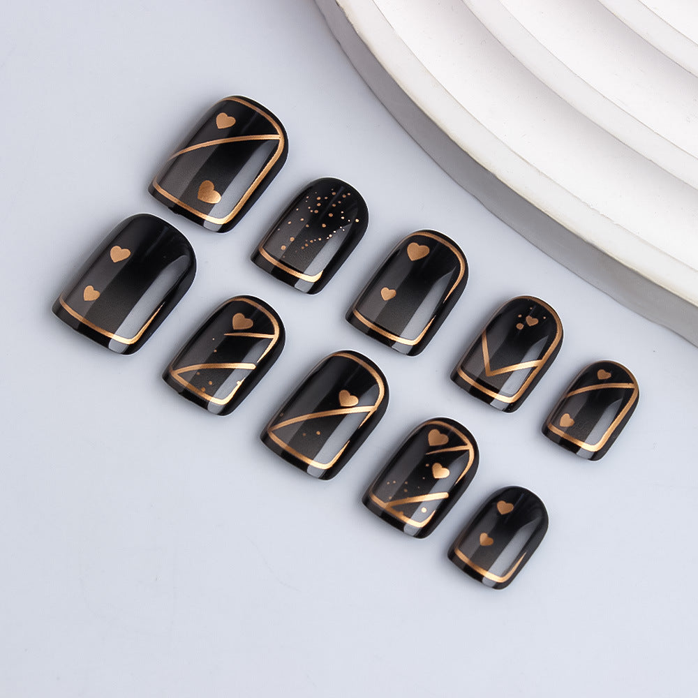Elegant Heart-Embellished Press-On Nails Stornfield