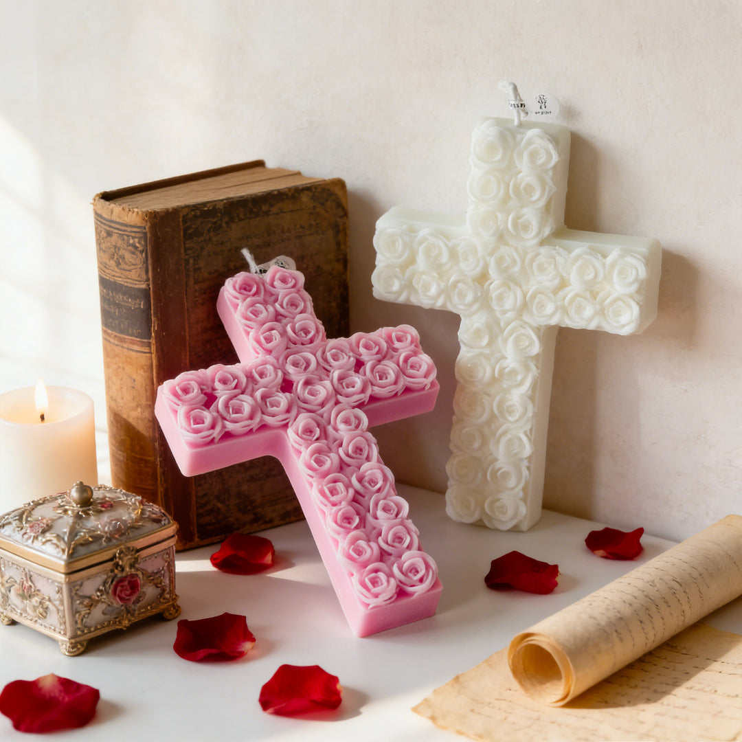 Rose-Decorated Cross Candle