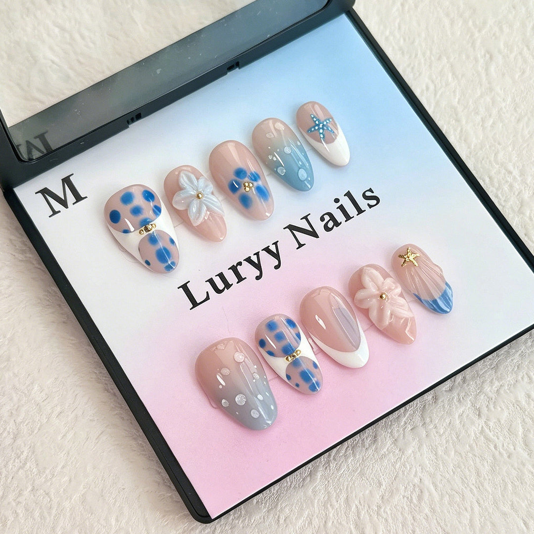 Artistic Press-On Nail Art Set with Floral and Geometric Designs Stornfield