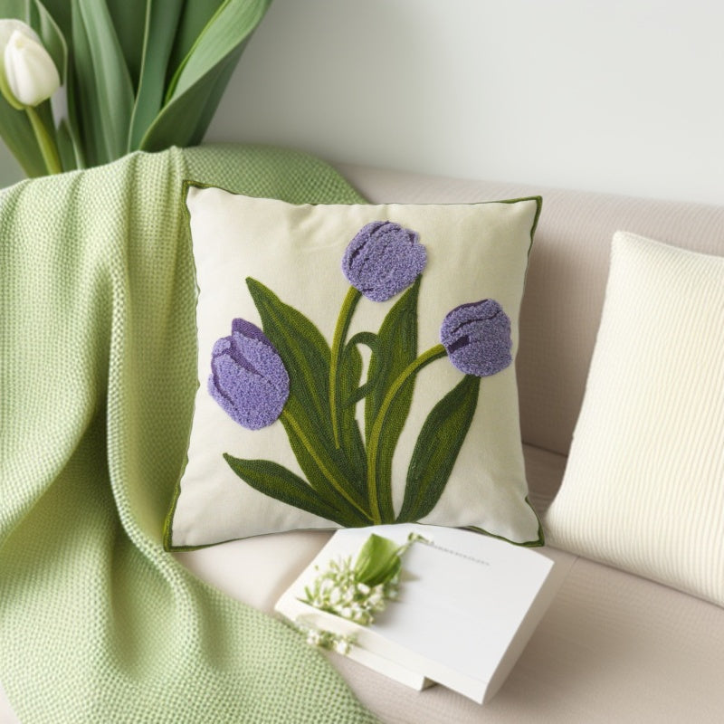 Flower Bouquet Embroidered Cushion