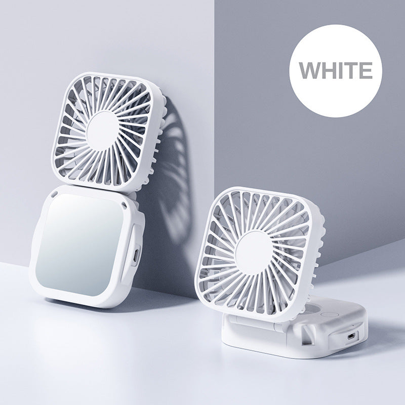 Cooling portable rechargeable folding mini fan with mirror and adjustable swivel stand Stornfield