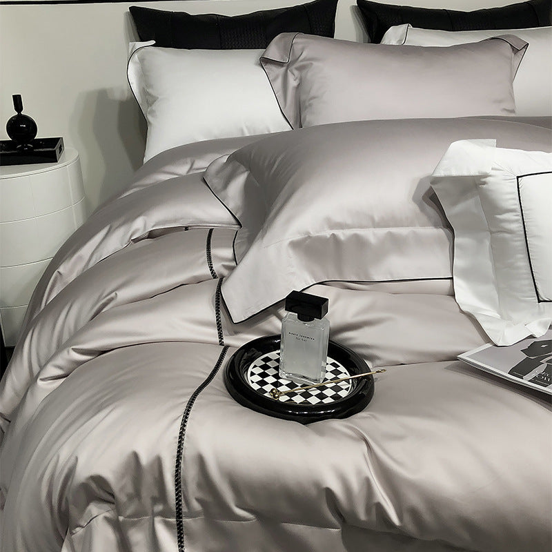 Luxury Satin Duvet Cover Set with Piped Edge and Hypoallergenic Microfiber