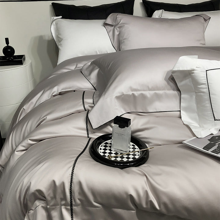 Luxury Satin Duvet Cover Set with Piped Edge and Hypoallergenic Microfiber