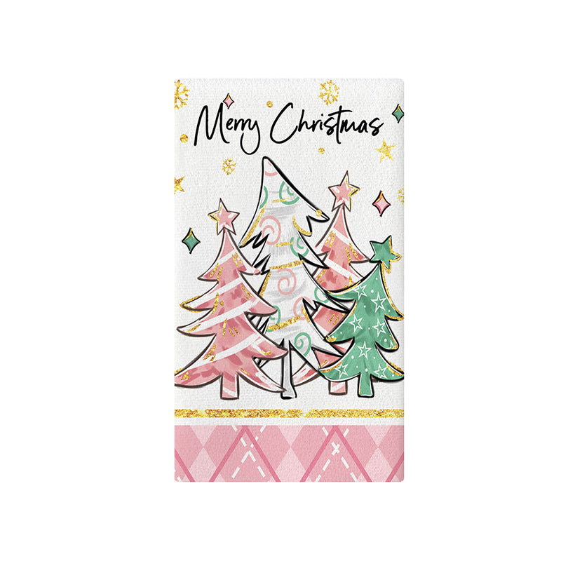 Festive Cotton-Linen Blend Kitchen Tea Towel with Scandinavian Christmas Tree Print