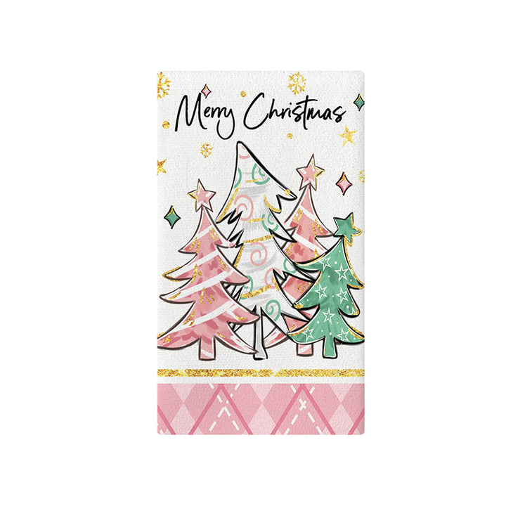 Festive Cotton-Linen Blend Kitchen Tea Towel with Scandinavian Christmas Tree Print